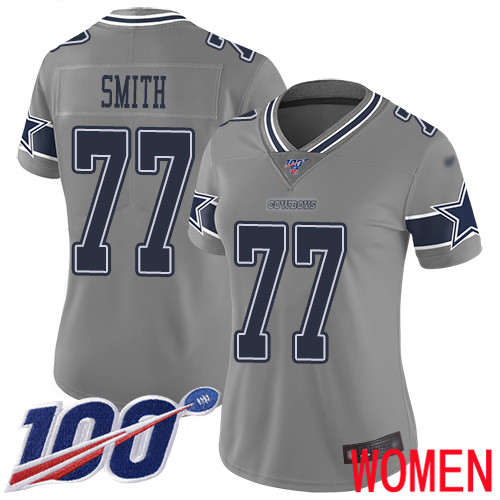 Women Dallas Cowboys Limited Gray Tyron Smith 77 100th Season Inverted Legend NFL Jersey